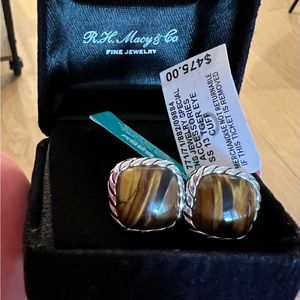 Tiger eye sterling silver cuff links